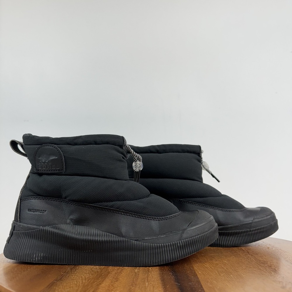 Womens Sorel Out N About‎ IV Puffy Black Quilted Waterproof Ankle Boots Size 8 M